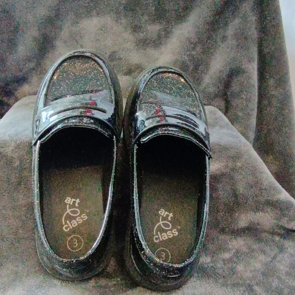 Art Class Celia Glitter Slip-On‎ Loafers Black Onyx - Girls Size 3